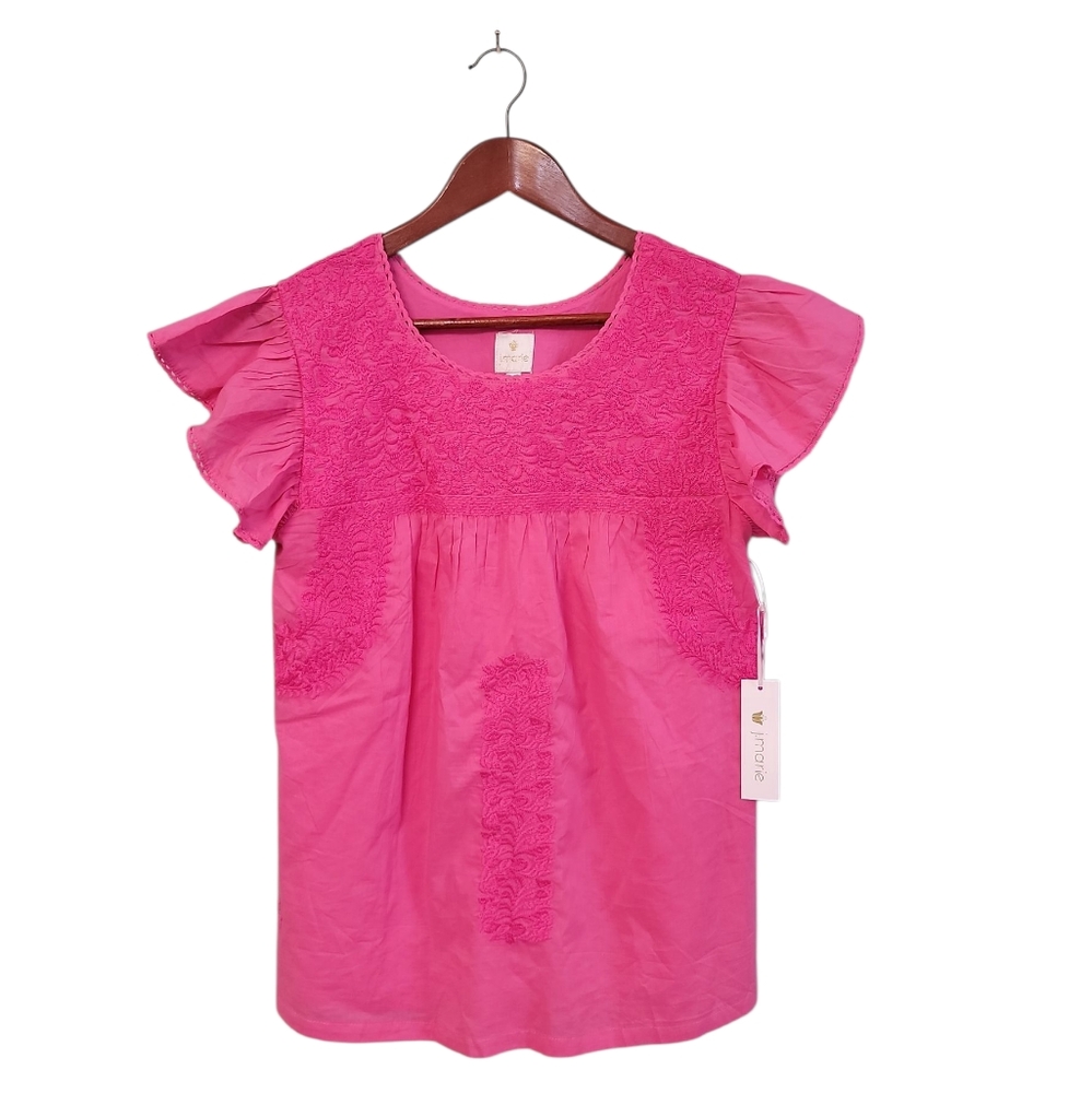 J. Marie Pink Embroidered Women's Peplum Top Womens Size MD New Farmhouse - Picture 1 of 11